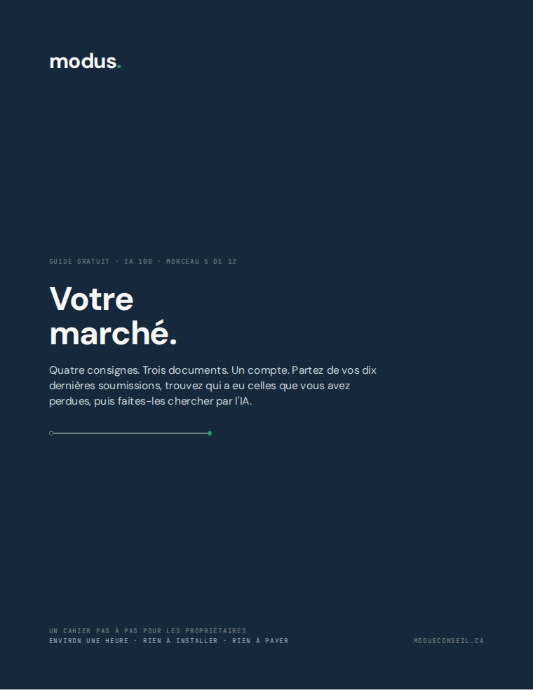 Couverture du guide : « Votre marché », IA 100 morceau 5, édition française.