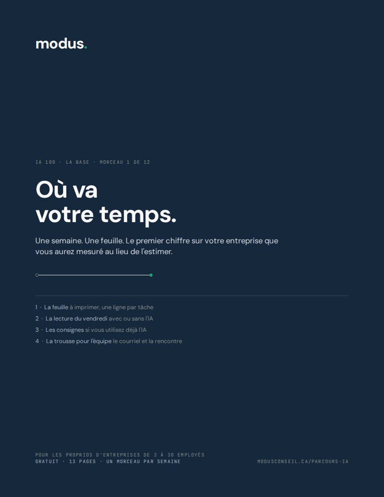 Couverture du guide : « Où va votre temps », IA 100 morceau 1, édition française.