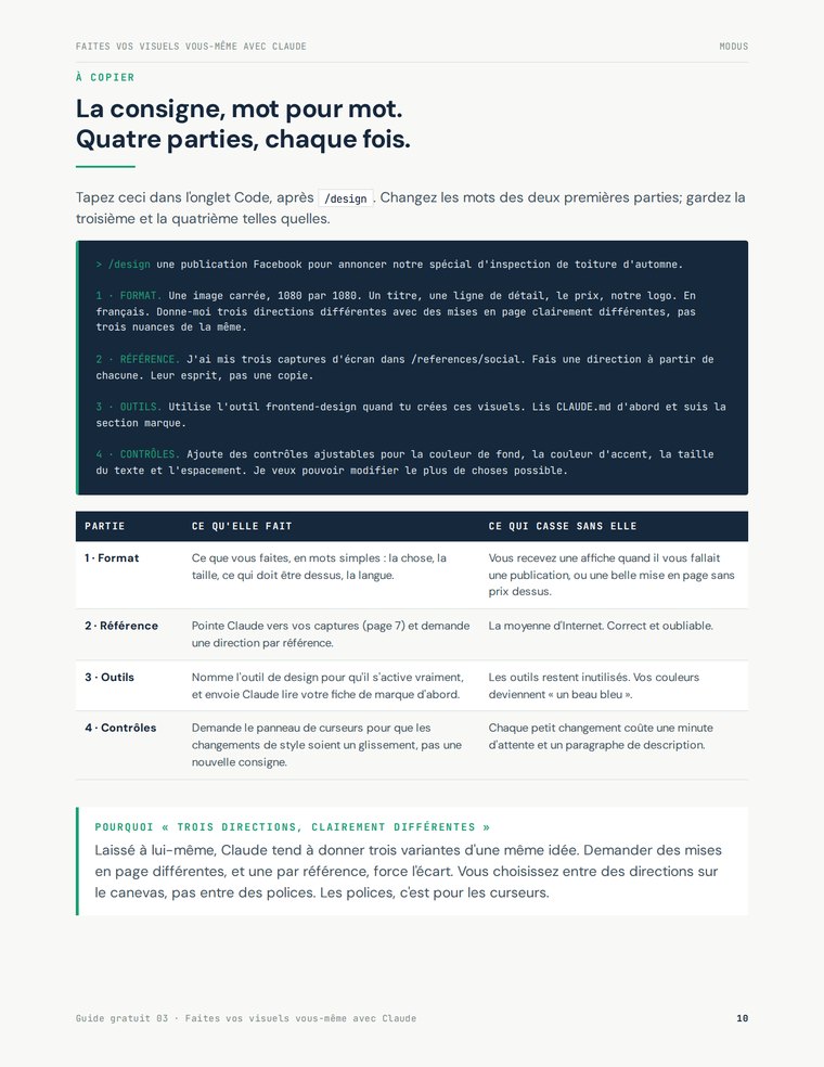 Page du guide montrant la consigne complète en quatre parties, à copier.